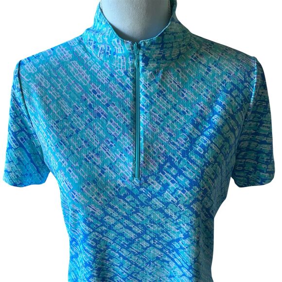 IBKÜL Women’s Medium Quarter Zip Short Sleeve Golf Polo Shirt Abstract Print - Picture 3 of 5